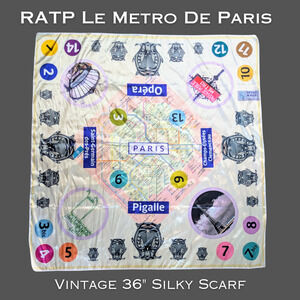 Vintage RATP Le Metro De Paris Map Scarf 36" Silky France French Multicolor